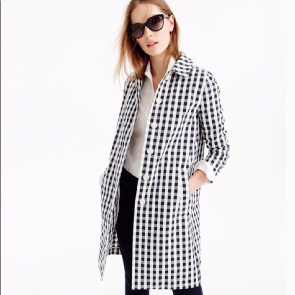 J Crew Gingham Style Trench Coat NWOT